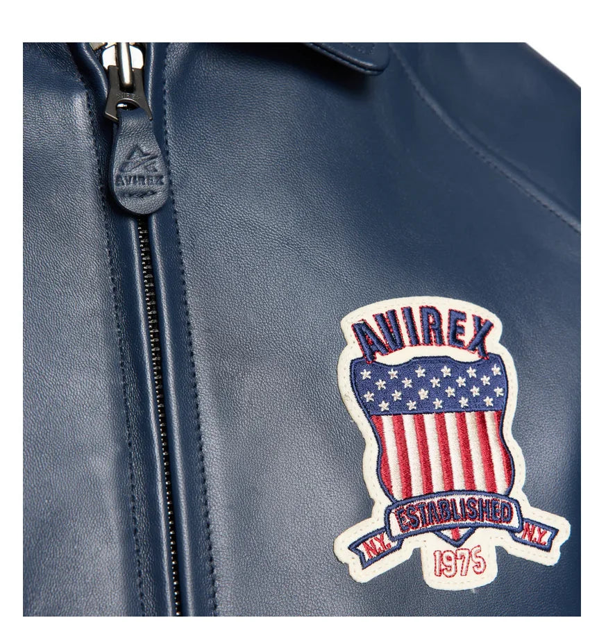 AVIREX Fall New ICON JACKET Sheepskin Leather Jacket Men's Bomber Flight Suit Embroidered Jacket Casual Top US Size Loose Fit