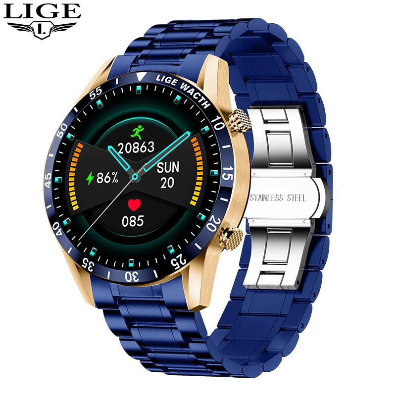 LIGE Original Smart Watch Men 1.39” HD Screen Bluetooth Call Men's Bracelet Heart Rate Blood Pressure Monitor Sports Smartwatch