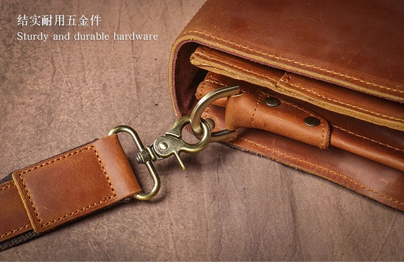 LUOKIR Vintage Crazy Horse Briefcase Travel Genuine Leather Handbag Luxury Men's Messenger Computer Shoulder Bag 14 Inch Laptop