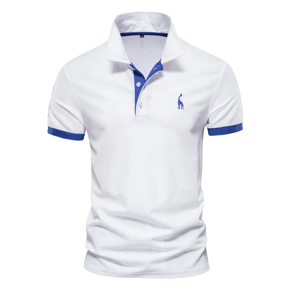 Polo style Giraffe Shirt Men Quality Embroidery Summer Short Sleeve Polo Casual Business Social Mens Polos BR Size
