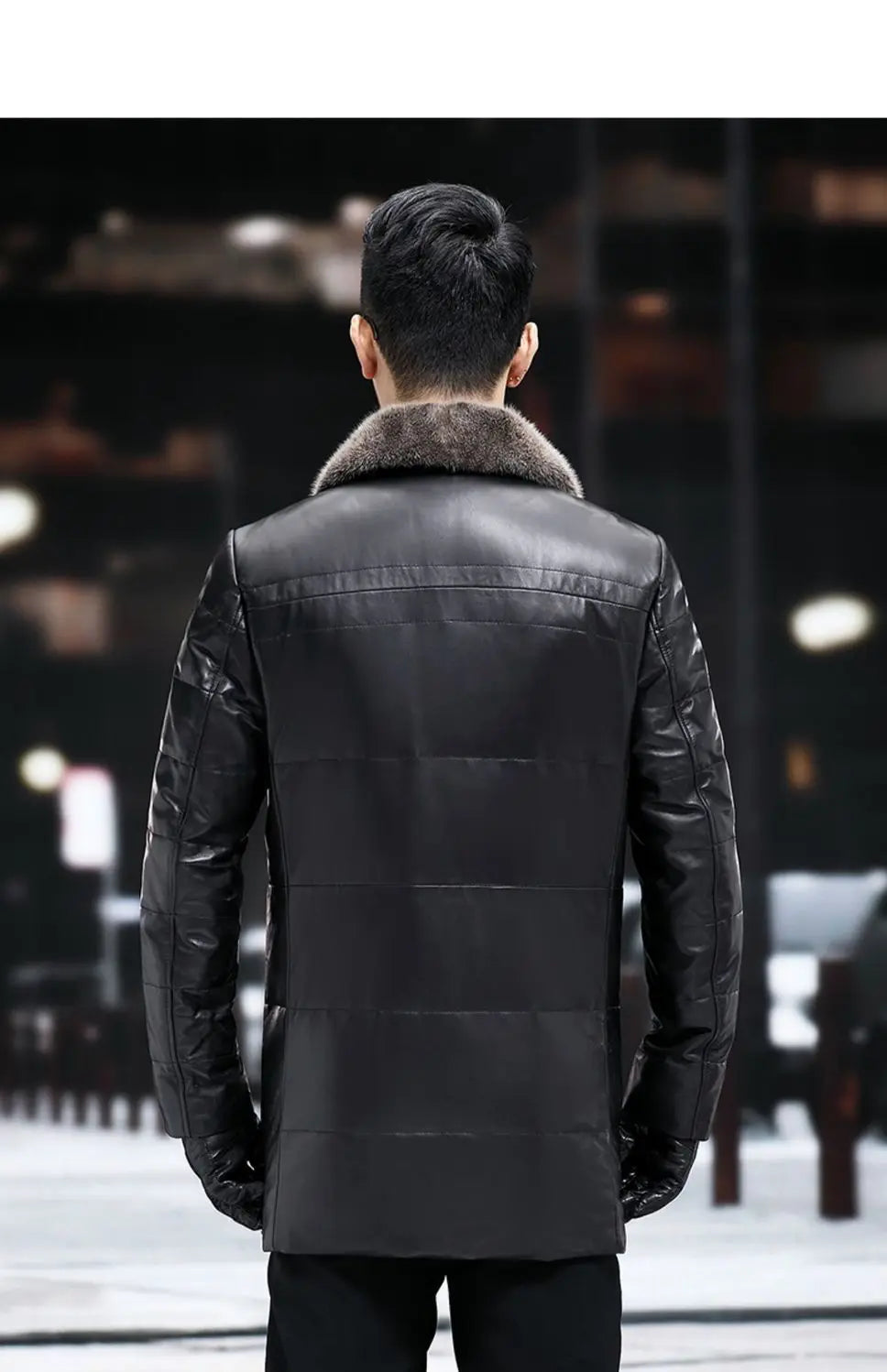 Men's Leather Jacket, Mid-Length, Lapel, Single Breasted Down Jacket, Mink Collar, Sheepkin, Thick Coat, Autumn and Winter