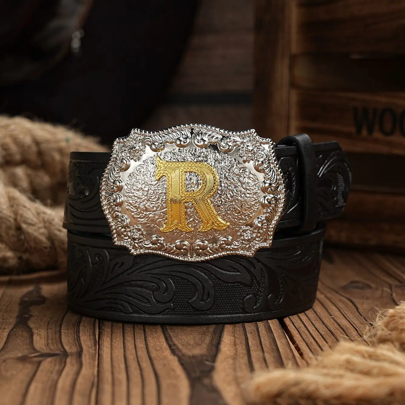 Western Cowboy PU Leather Belt - Men Waist Strap Bull Decoration Floral Engraved for Jeans
