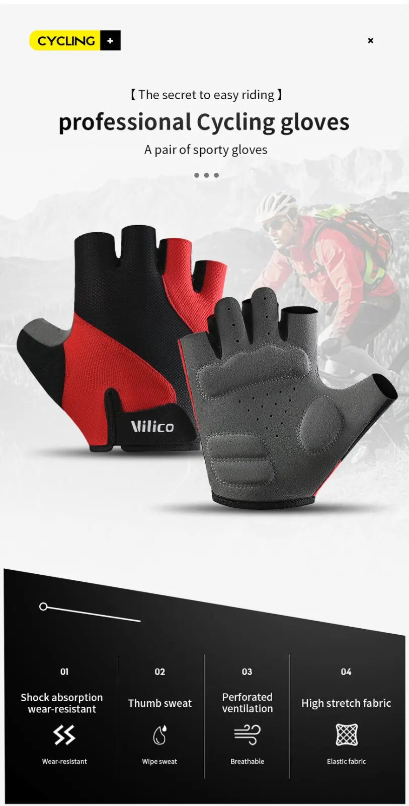 Cycling Gloves Breathable And Wear-Resistant Riding Short Finger Gloves,Outdoor Running Gloves For Spring And Summer Sports