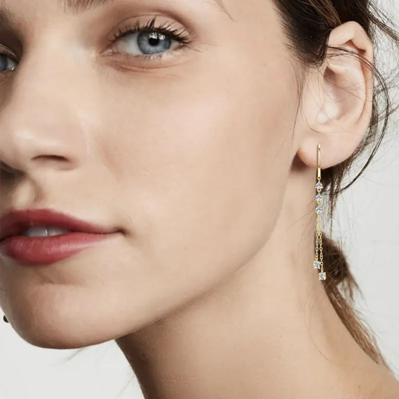RAPRGOLD Certified Moissanite Tassels Chain Hoop Earring for Women 925 Sterling Silver Dangling Earrings Jewelry Gift pendientes