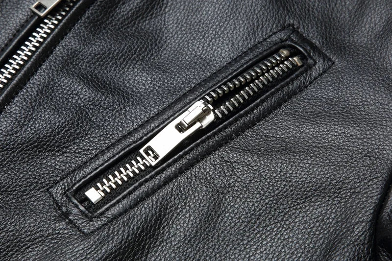 New fashion Men Leather Jacket 100% Genuine Cowhide Coat White Stripes Cool Biker Slim Short Autumn Leather Clothing.