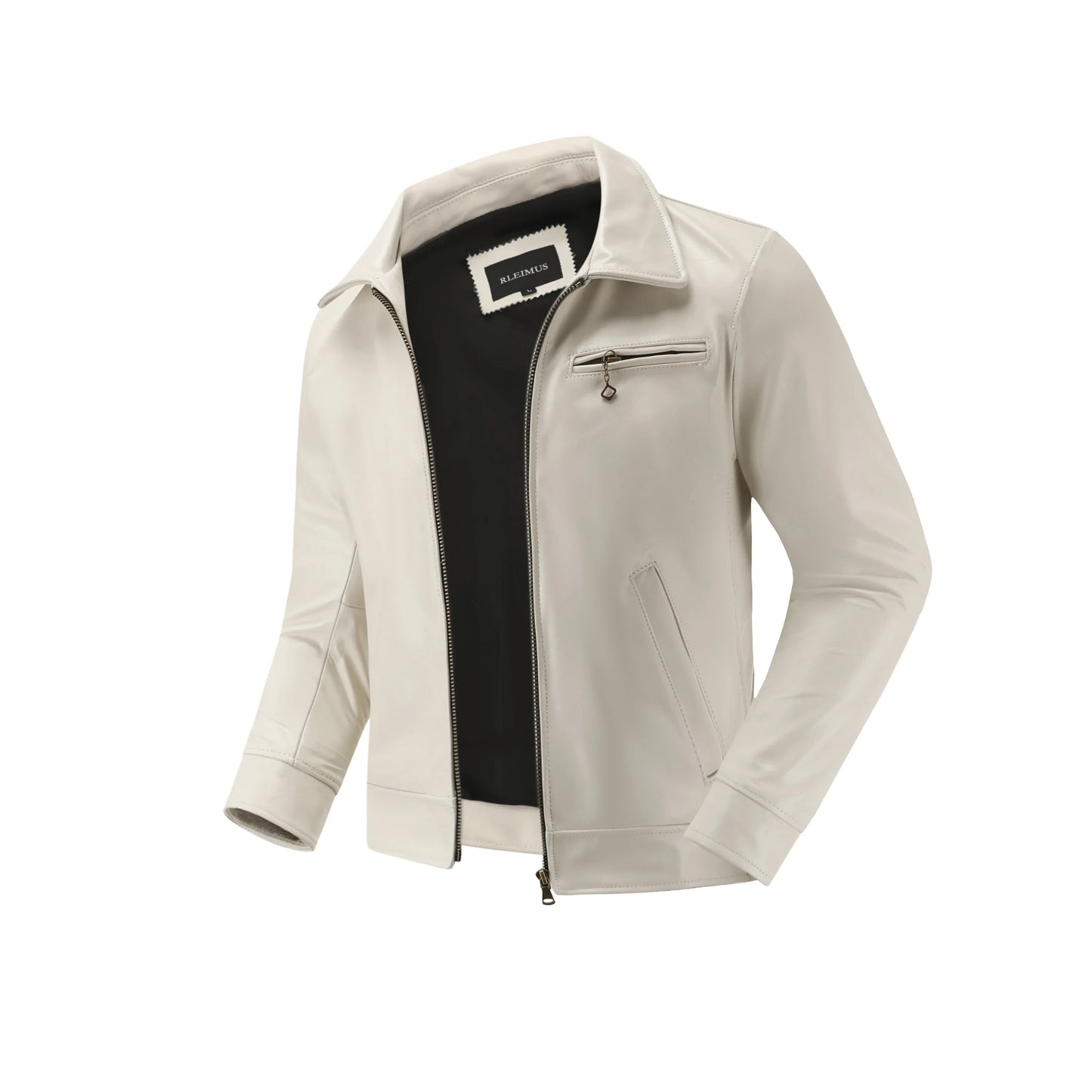 Men's Genuine Leather Jacket White Lapel Calfskin Jacket Natural Cowhide Men's Coat Slim Fit Top Layer Cowhide Biker Jacket