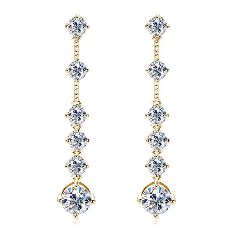 IOGOU 8MM D2.00CT Moissanite Diamond Long Drop Earrings With 5mm Zircon Real 925 Silver Jewelry Engagement Accessories for Women
