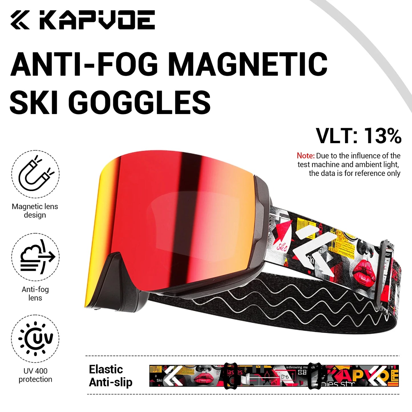 KAPVOE Winter Outdoor Ski Goggles Double Magnet Adsorpt Layers UV400 Anti-fog Coatings Snowmobile Snowboard Skiing Men Women