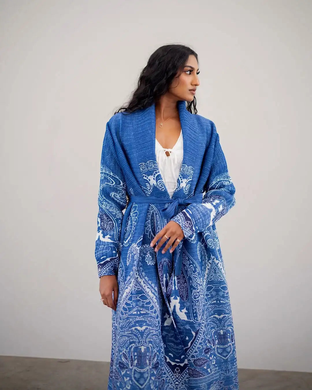 KAF Women Abaya 2025 New Retro Printing Cardigan Lace-up Design Loose Large Size Fashion Female ABaya Festival Dress