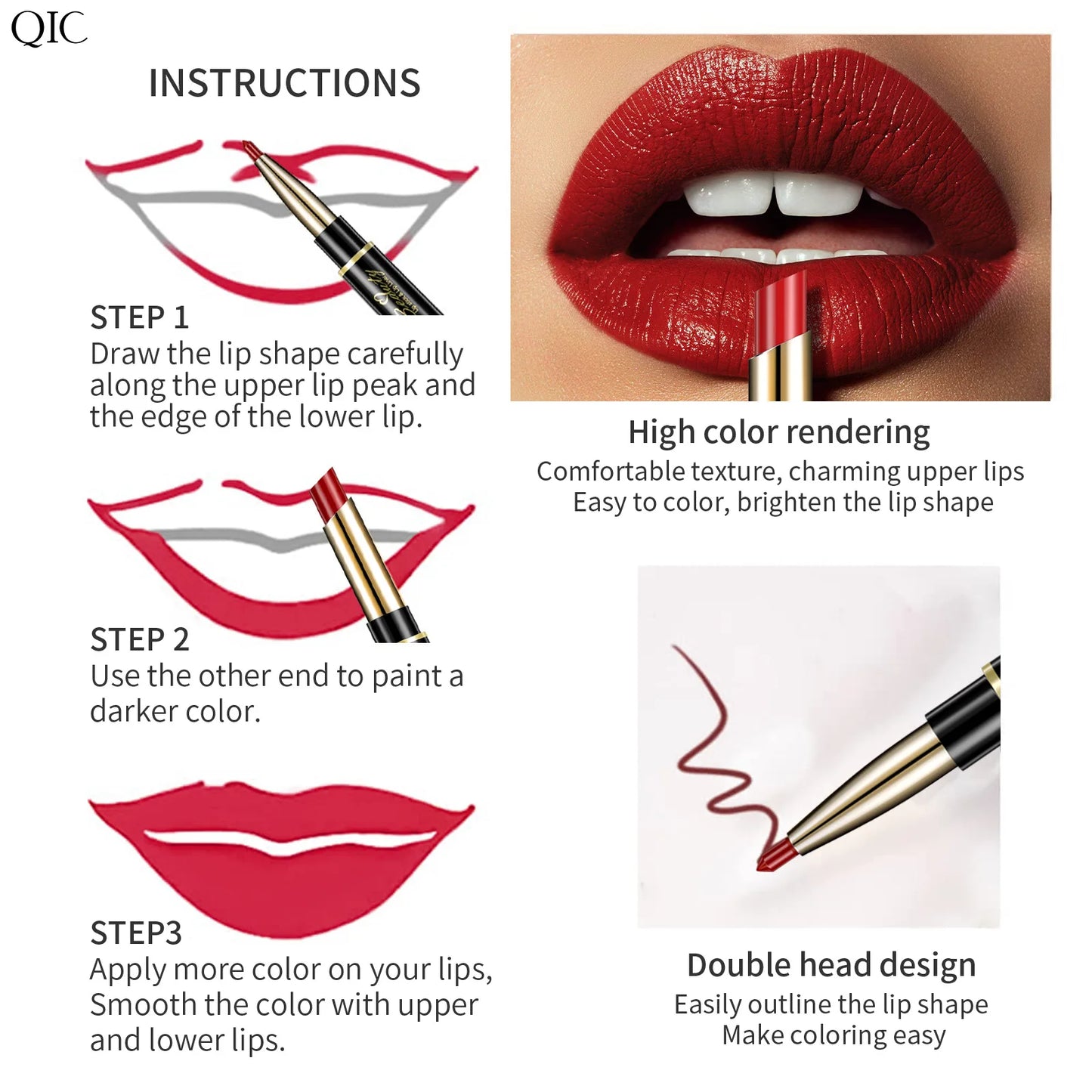 2 IN 1 Lip Liner Waterproof Nude Matte Lipstick Pencil Sexy Red Long Lasting Double Ended Lipliner Makeup Cosmetics For Women