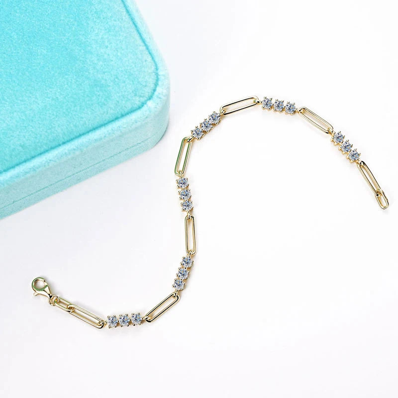 Lnngy Certified Round 3MM Moissanite Bracelet For Women 925 Sterling Silver Adjustable Chain Bracelets Fashion Hand Jewelry Gift
