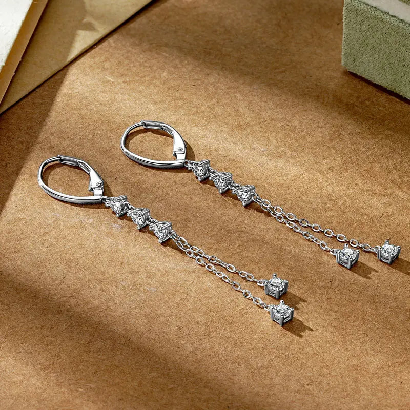 RAPRGOLD Certified Moissanite Tassels Chain Hoop Earring for Women 925 Sterling Silver Dangling Earrings Jewelry Gift pendientes