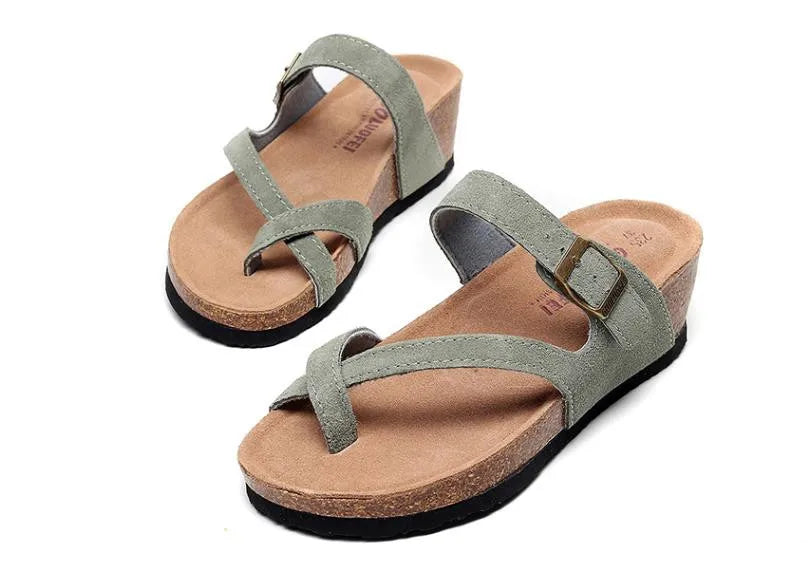 New Summer Women Wedge Beach Slipper Shoe Casual Cork Med Heel Outdoor Clogs Flip Flops Footwear