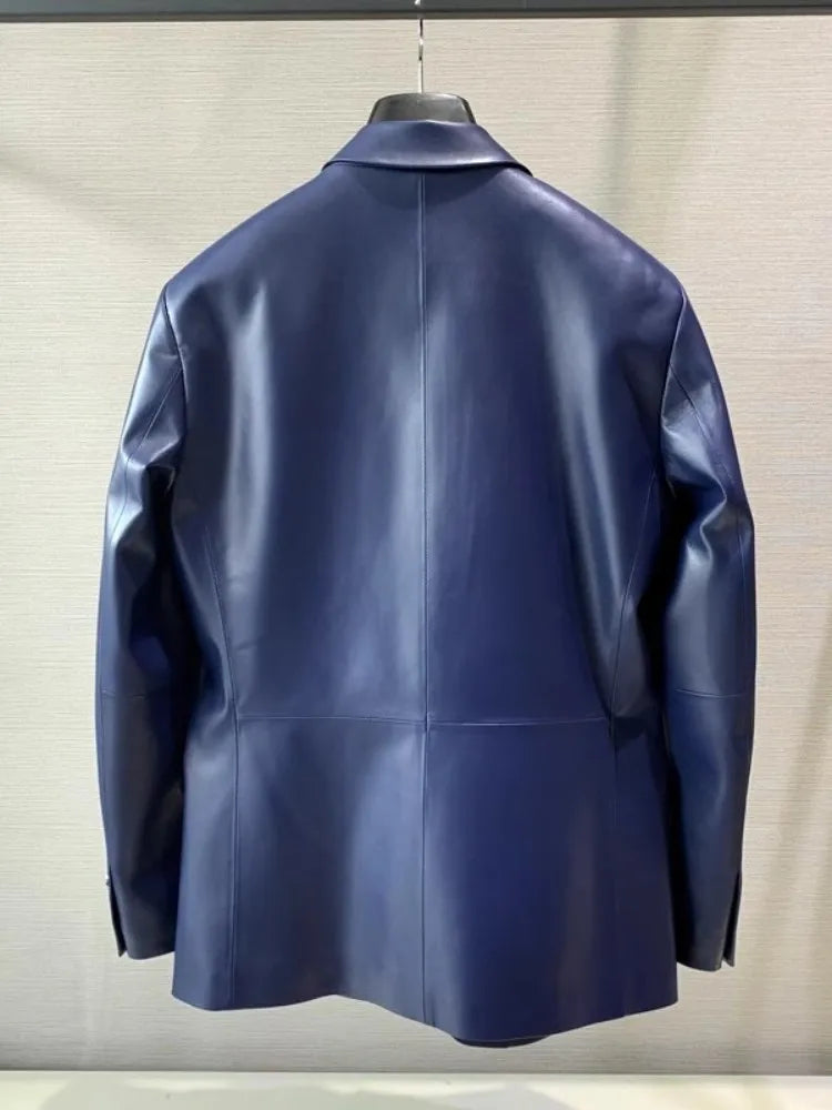 Men's Genuine Sheepskin Leather Blazer – Business Casual Spring Autumn Jacket