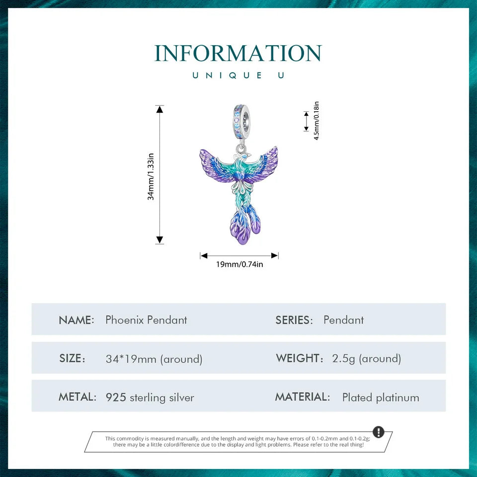 Bamoer 925 Sterling Silver Phoenix Pendant Dragon Charms Enamel Process Plated Platinuma Fit Women DIY Bracelet Fine Jewelry