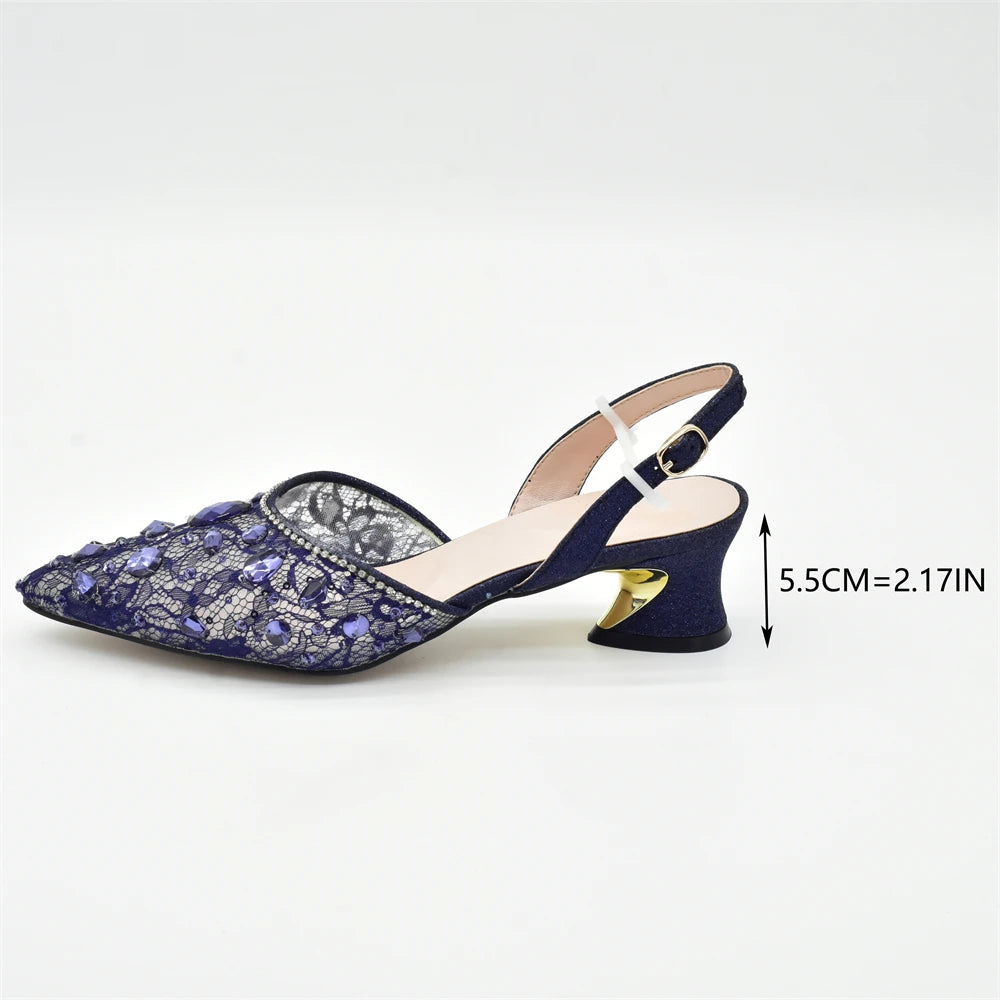 New Arrival Blue Shoes and Bags Set for Women Italian Shoe and Bag Set Designer 2025 Rhinestone Luxury Elegant Pumps for Women