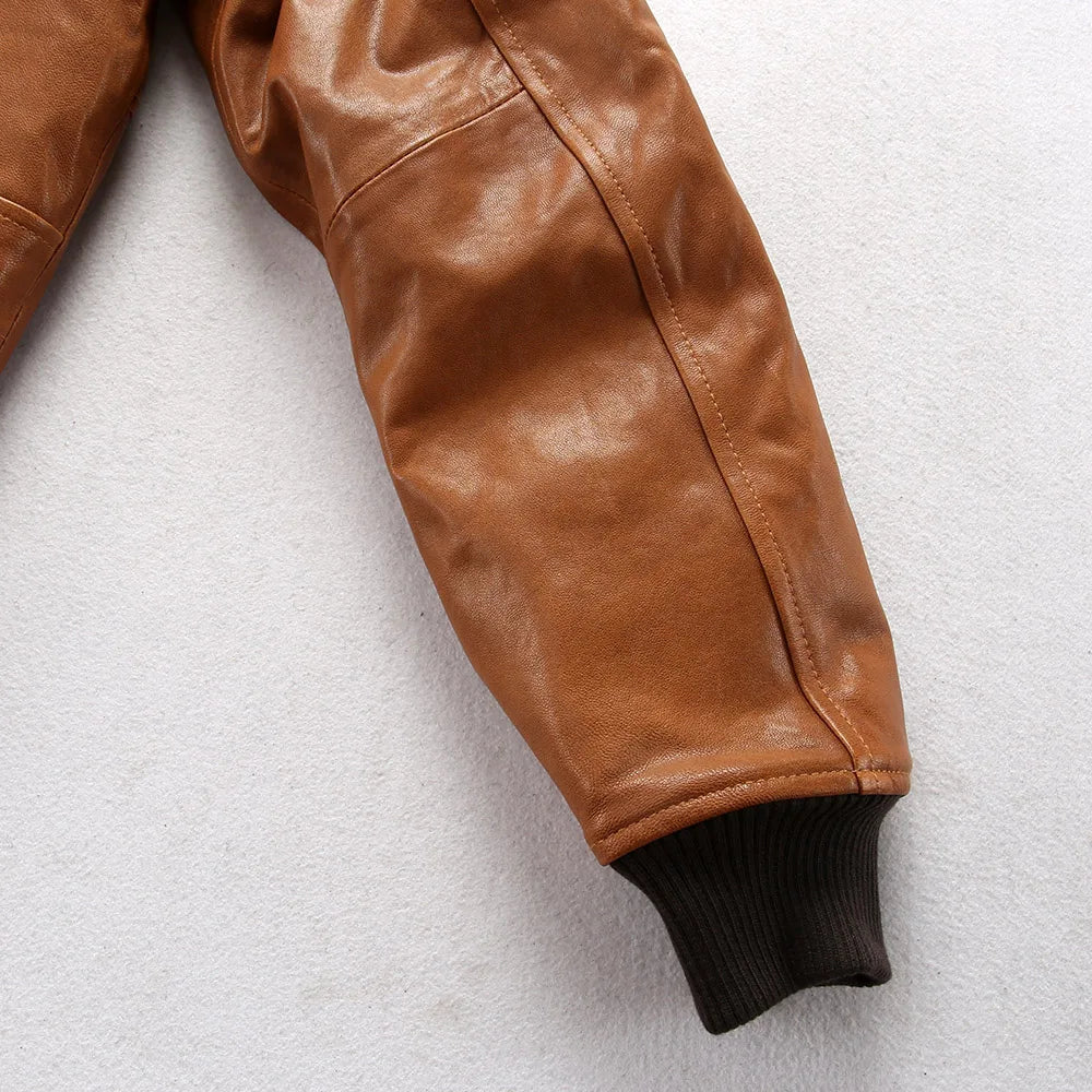 Sheepskin G1 Pilot Clothing Leather Jacket Wool Collar Indian Portrait Embroidery men's Genuine Leather coat Casual Fashion top