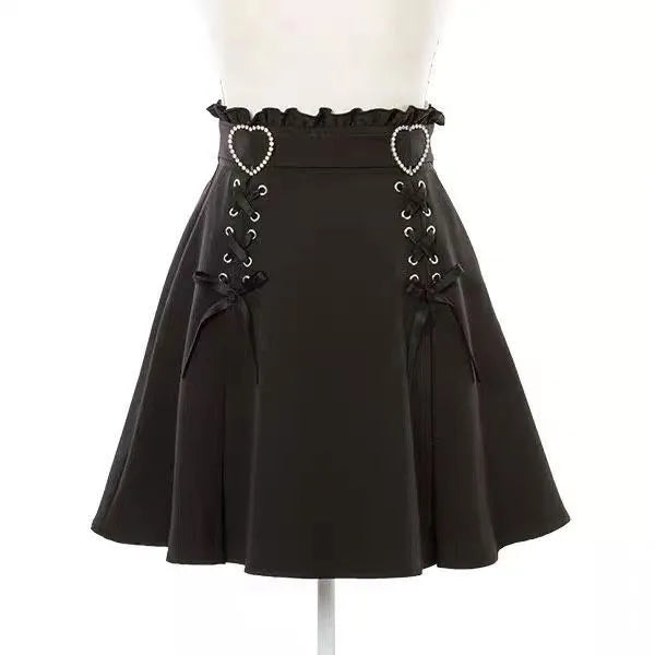 2025 Y2k Aesthetic Harajuku Style Sweet Girl High Waist Mini Bandage Skirt Slim Women Solid Streetwear Gothic Jk Saia Feminina