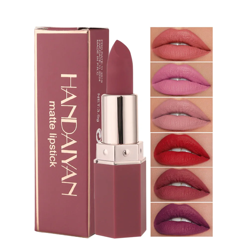 HANDAIYAN 6 Colors Matte Nude Lipstick Waterproof Long Lasting Sexy Red Purple Lip Stain Velvet Lipstick Beauty Makeup For Women