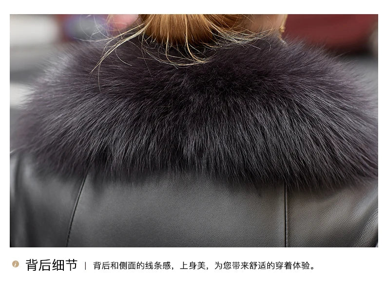 YOLANFAIRY Genuine Leather Down Jacket for Women Elegant Long Coat Women's Winter Jacket Slim Fox Fur Collar Sheepskin Clothes