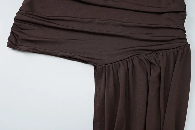 Women's Sleeveless Irregular Draped Ruched Bodycon Party Dress – Elegant Slim Fit, Floor-Length