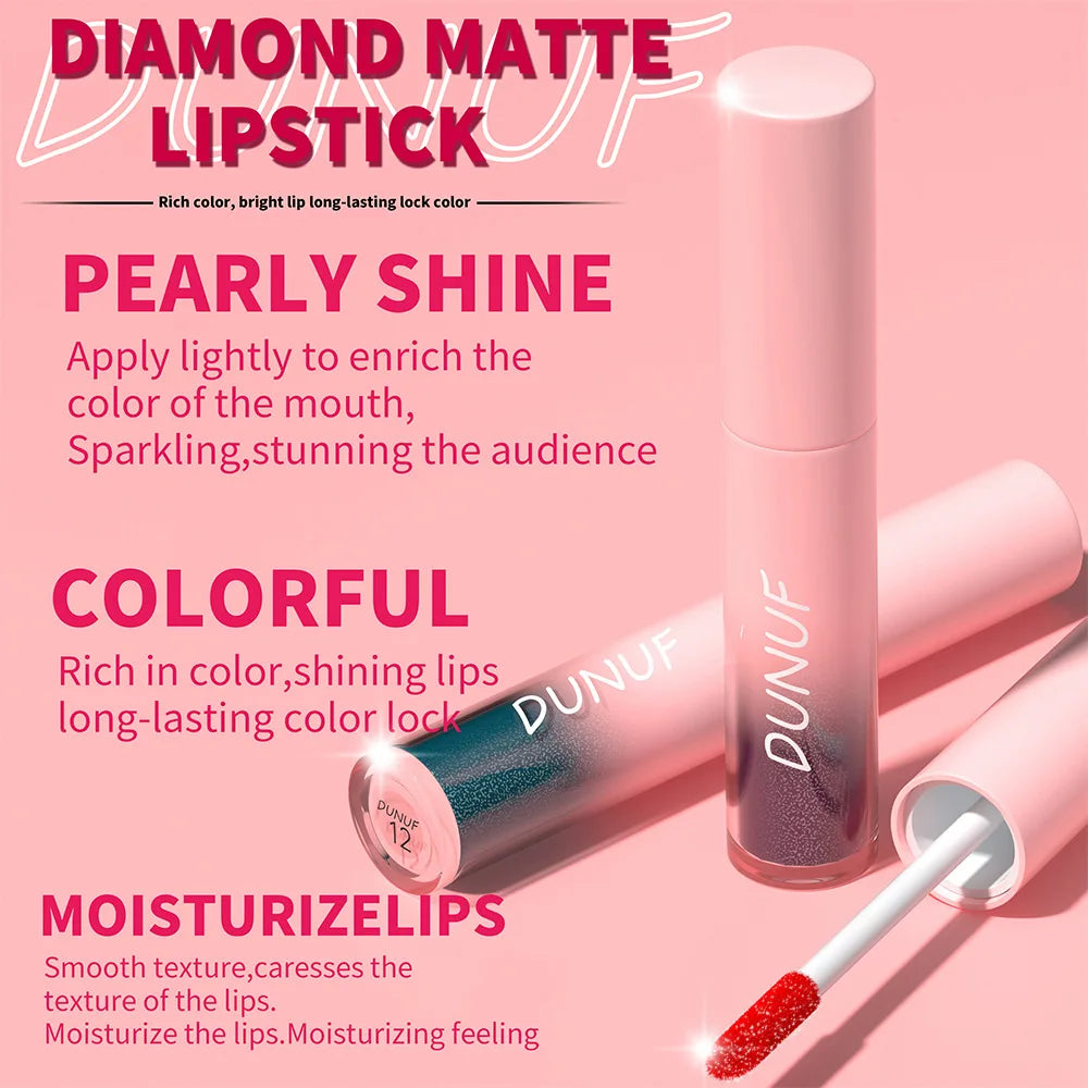18 Color Sexy Red Diamond Glitter Lip Gloss Metallic Waterproof Long Lasting Matte Shimmer Liquid Lipstick Women Makeup Cosmetic