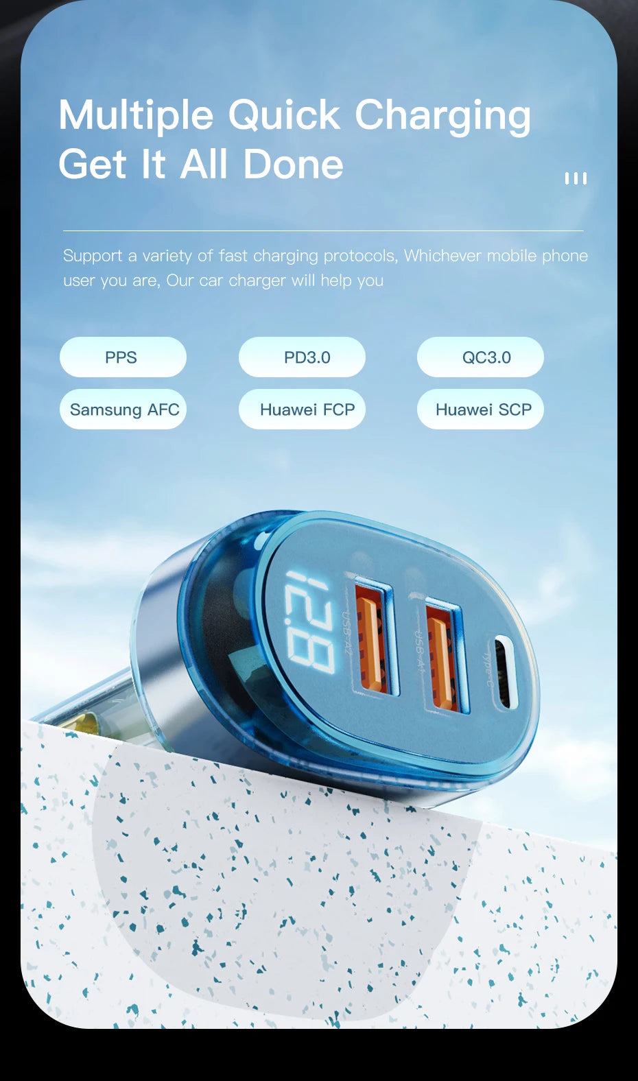 Essager 125W Digital Display Fast Car Charger For iPhone iPad MacBook USB A C Quick Charger For Huawei Honor Xiaomi Samsung OPPO