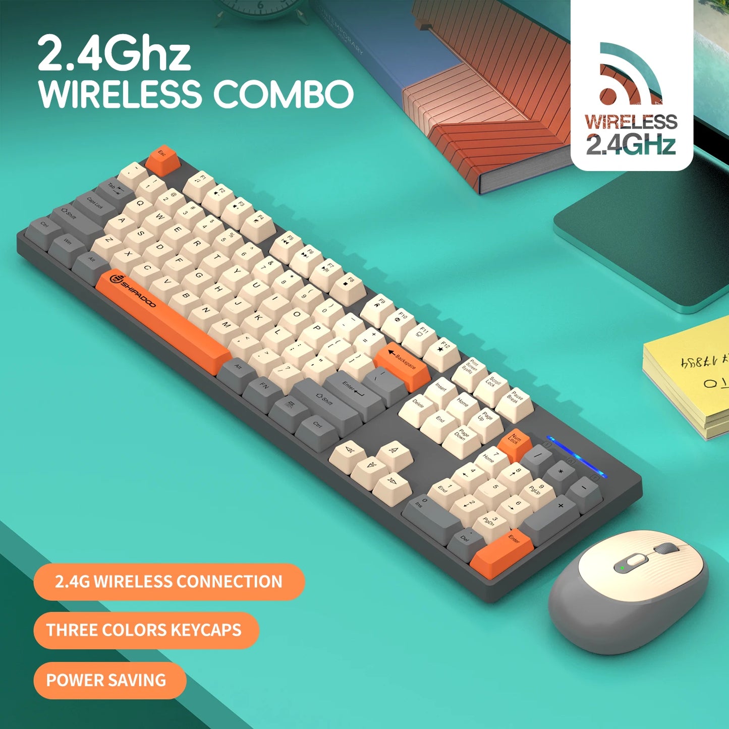 2.4G Wireless Keyboard Mouse Combo for Office Home - Battery Operated, 4 Color Options (Tricolor/Pink Popular) - Stable & Durabl
