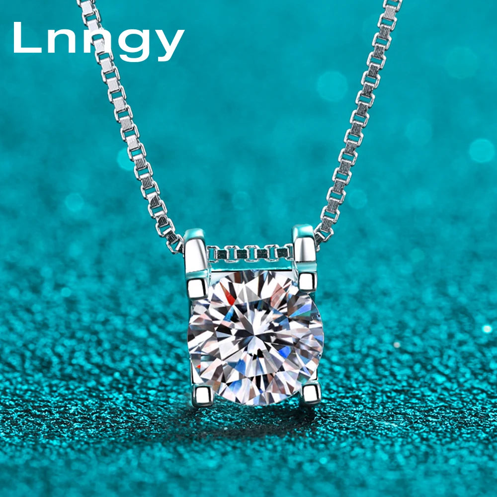Lnngy 0.5CT Moissanite Diamond Necklace For Women Original Certified 925 Sterling Silver Box Chain Necklaces Moissanites Jewelry