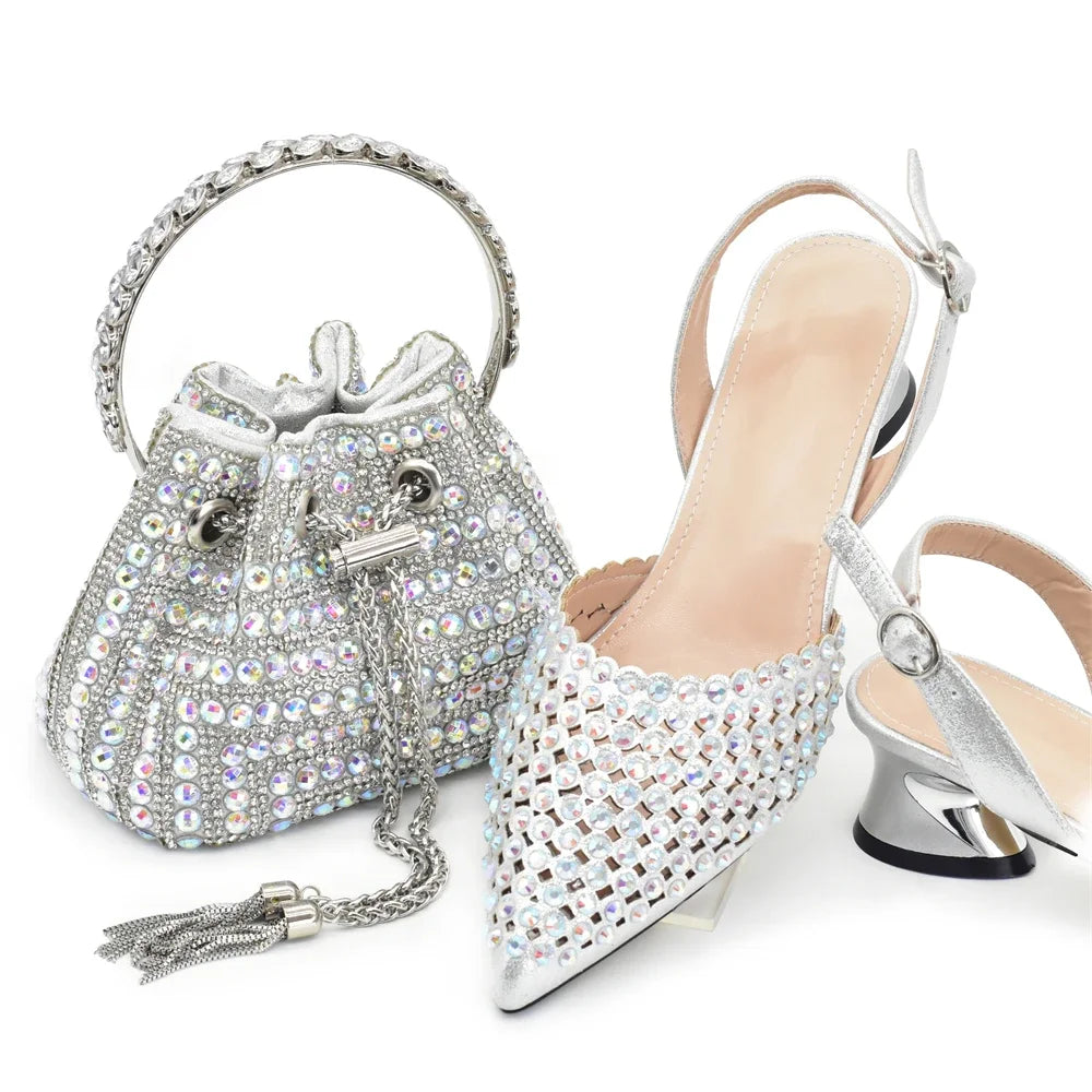 New Arrival Pointed Toe Women Sandals Shoes and Bag Set for Ladies Wedding Party Pumps Italian Shoes and Bags Matching Set