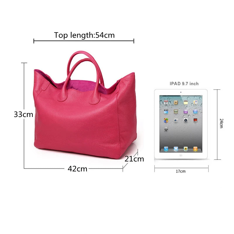 Casual Huge Black Brown Yellow Red Khaki Blue Top Grain Genuine Leather A4 Women Handbag Female Tote Shoulder Shopping Bag M9940