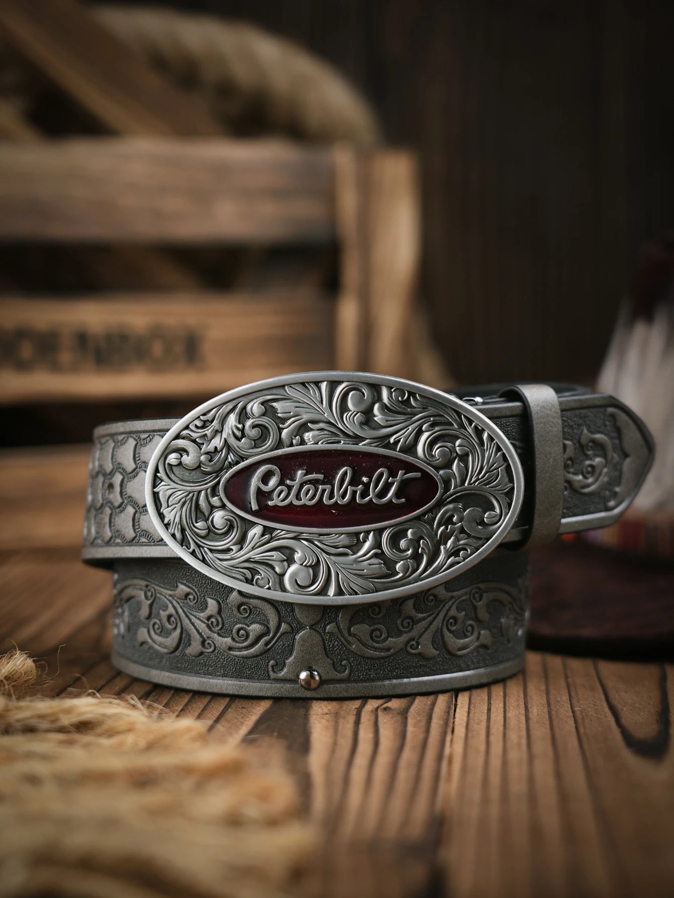 A men's western denim style PU belt