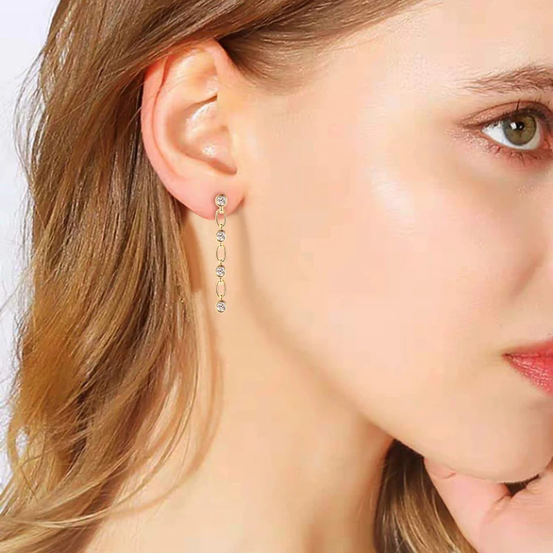 Lnngy 3mm Bezel Moissanite Earrings For Women Exquisite 925 Sterling Silver Long Tassel Earring Wedding Drop Jewelry Gift