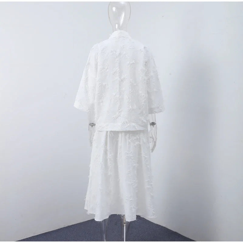 Street Shirt & Skirt Set – Women’s Turn-Down Collar Button Top with High Waist Pleated Skirt – Spring/Summer 2025