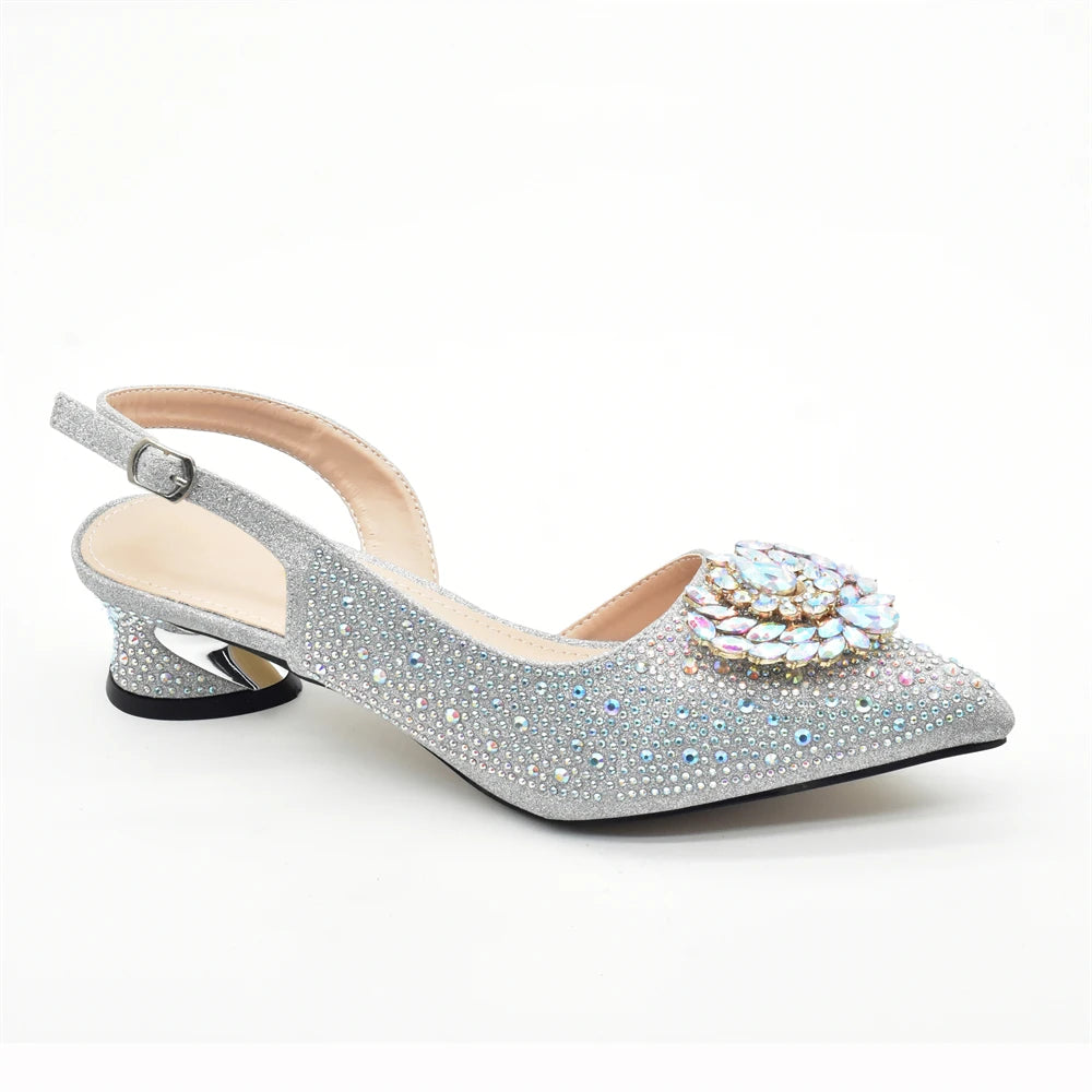 New Italian Shoe and Bag 2025 High Quality Luxury Full Diamond Italian Shoes and Bags Matching Set Decorated with Rhinestone