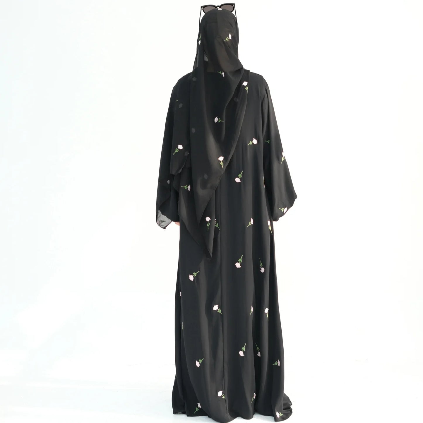 Rose Embroidery Abaya Dress for Women, Muslim Long Dress, Side Pockets, Hijabi Robe, Dubai Islamic Clothing, Ramadan, Party