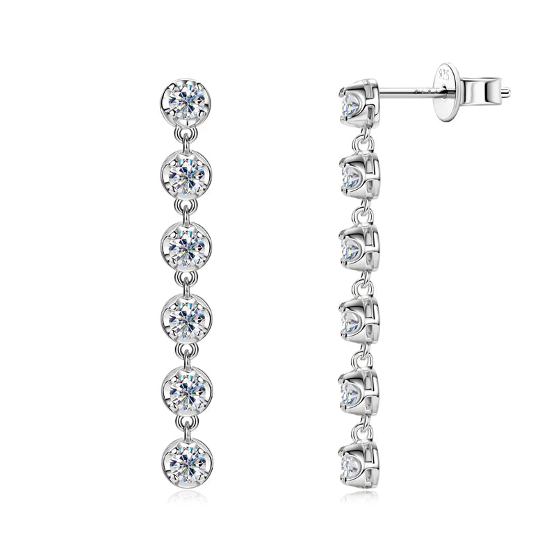 RAPRGOLD VVS1 D Color Round Cut Moissanite Stud Earrings For Women 925 Sterling Silver Tassel Chain Earring Wedding Jewelry Gift