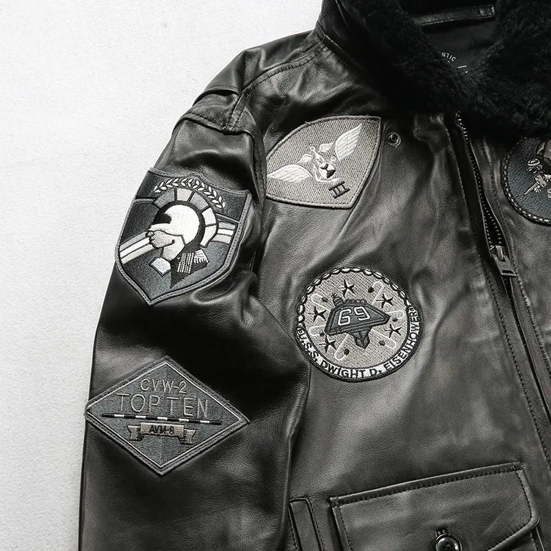 G1 flight suit jacket men Europe and the United States size embroidery French sheepskin leather coat sheep shearling collar top