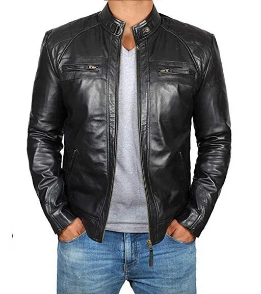 Men's Biker Leather Jacket Stand-up Collar Punk Leather Jacket Motorcycle Wear Leather Zipper Jacket Coat Hip Hop Streetwear