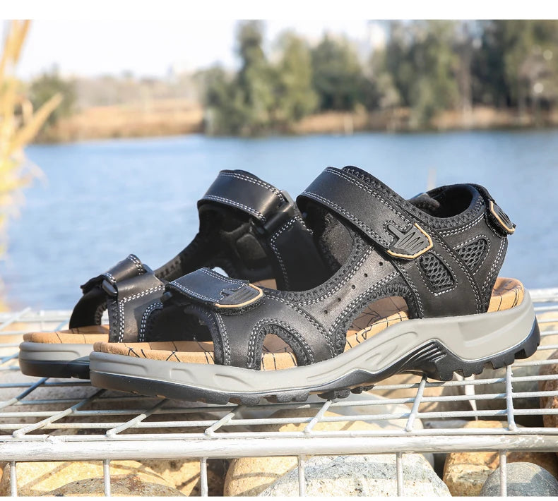 New Fashion Summer Leisure Men Shoes Beach Sandals High Quality Genuine Leather Sandals Soft Large Size Men's Sandals Size 38-48