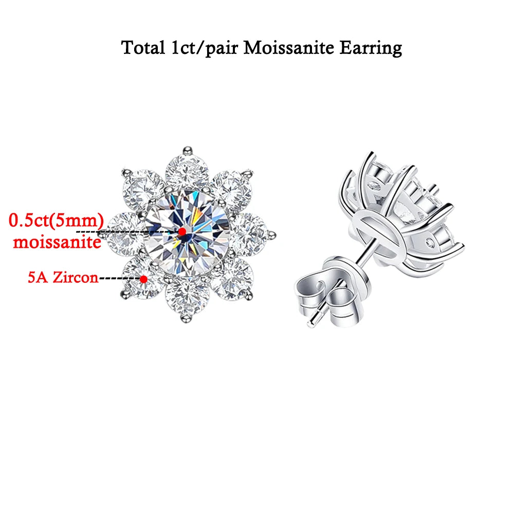 925 Sterling Silver Original Certified 2cttw Moissanite Jewelry Sets For Women Sunflower Pendant Necklace Earring Fine Jewelry