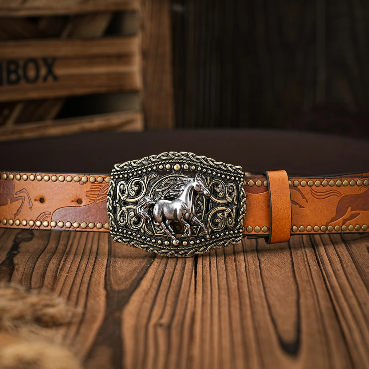 Men & Women-Western-Cowboy-PU Leather-Belts - Vintage Belt Floral Engraved Buckle Belt for Jeans