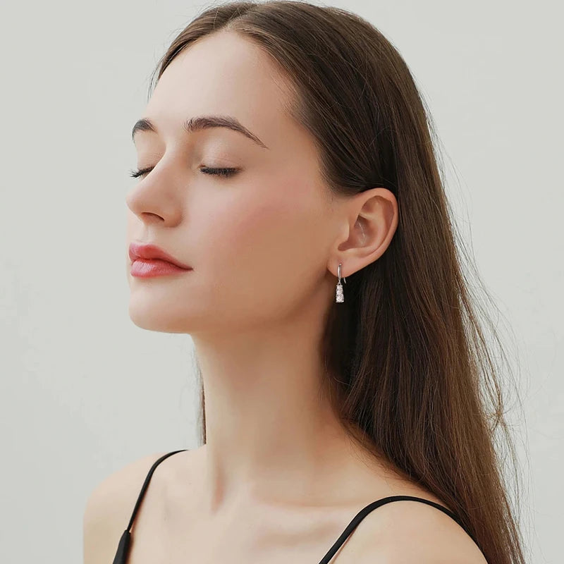 Lnngy Three Stone Moissanite Jewelry Set 925 Sterling Silver Pendant Necklace Dangle Earring For Couples Lovers' Wedding Gift