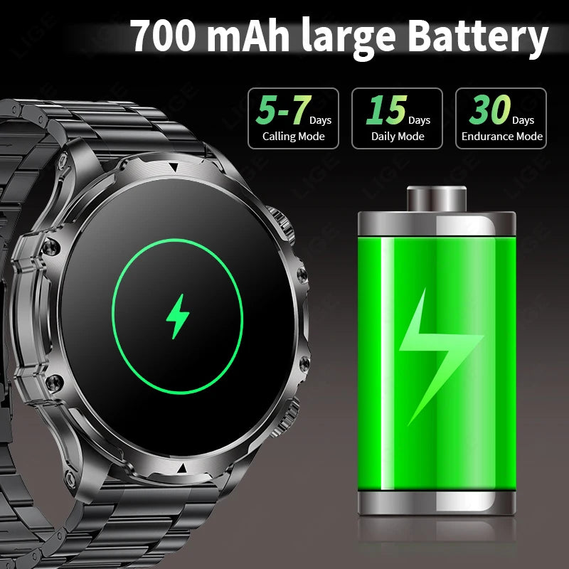 LIGE New 1.9" AMOLED 416*416 Screen Smart Watches Flashlight Outdoors Sports Fitness Tracker 700mah Large Battery Men Smartwatch