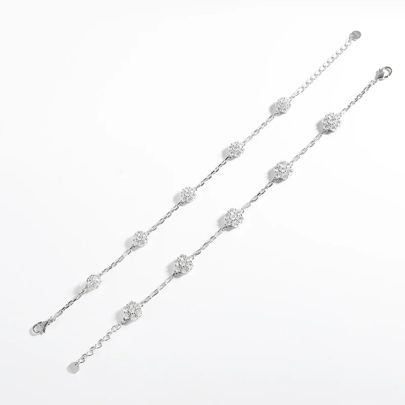 Flower Bracelets with Shiny Moissanite Sterling Silver Adjustable Wedding Anniversary Luxury Gifts Necklace Bracelet Jewelry Set