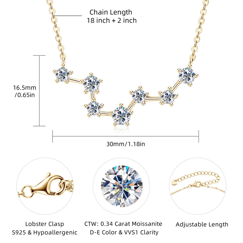 Lnngy Moissanite Necklace Sparkling 925 Sterling Silver Big Dipper Pendant Necklaces for Women Girls Birthday Jewelry Gifts