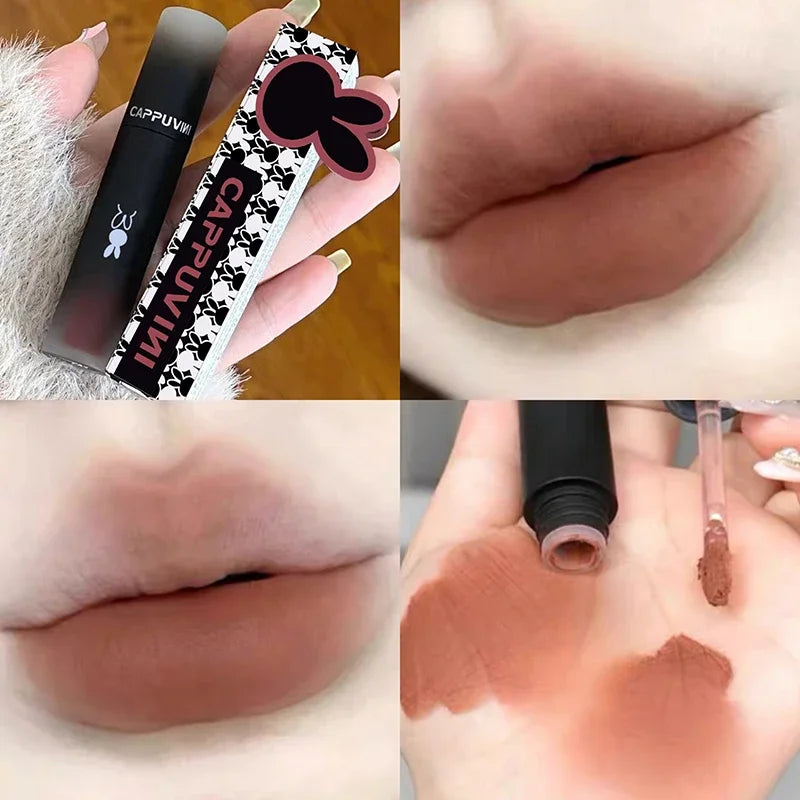Retro Red Brown Tone Lipstick Mousse Matte Lip Mud Velvet Lip Glaze Non-Stick Cup Lipgloss Makeup Lip Tint Beauty Cosmetic