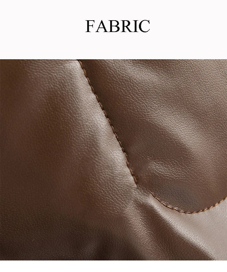 New Women Winter Leather Down Coat Fashion Real Fox Fur Collar Slim Waist Long Leather Coat Casual Thick Warm Overcoat
