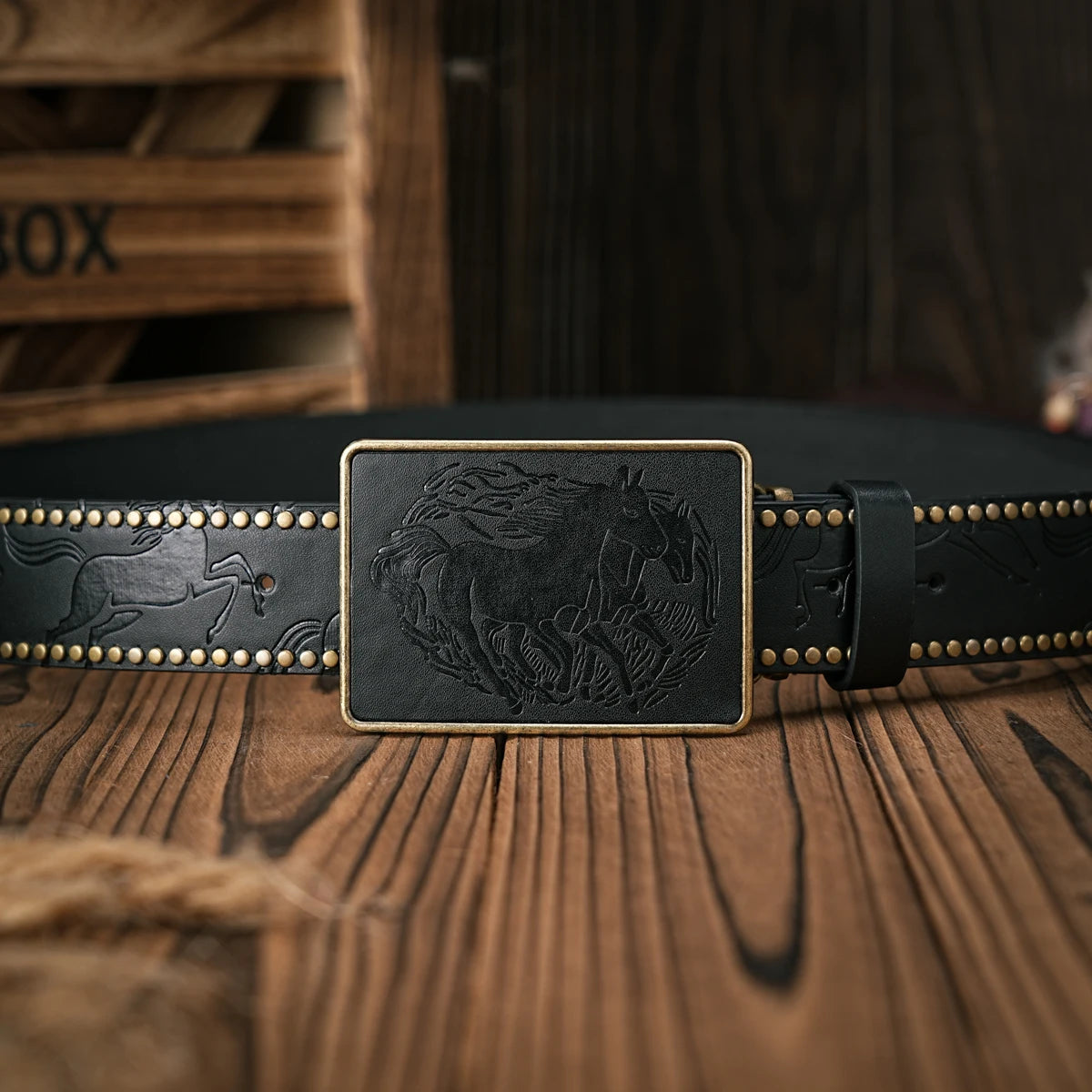 Men & Women - Western Denim - pu Leather - Belt - Vintage Patch animal print buckle riveted Belt Jeans