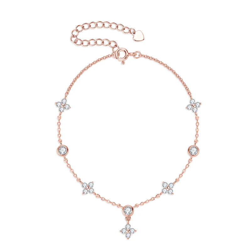 Lnngy Moissanite Four Leaf Flower Chain Bracelet for Women 925 Sterling Silver Niche Simple Desgin Bracelets Jewelry Accessories